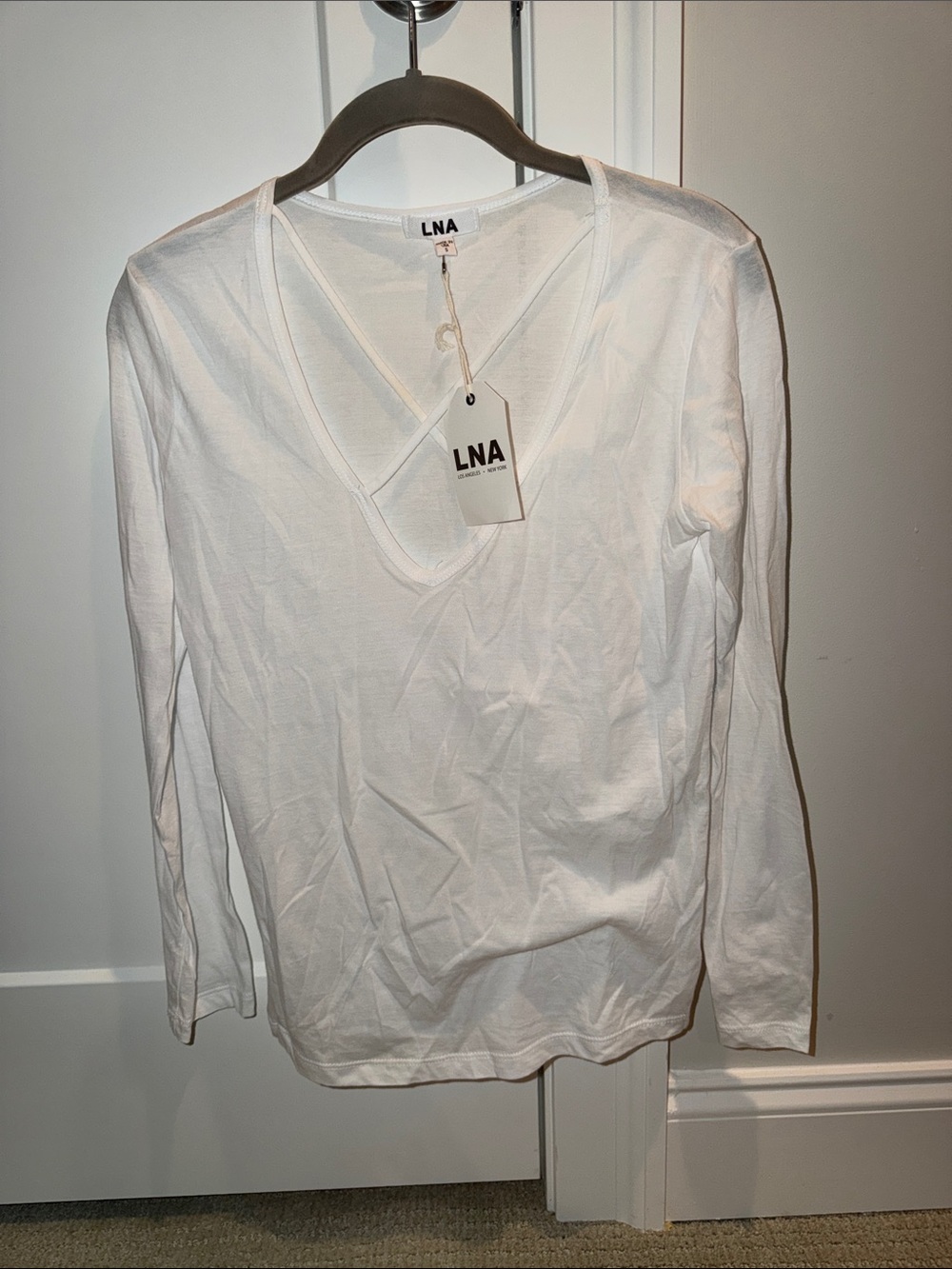 LNA White V-Neck Crossover Long Sleeve Top